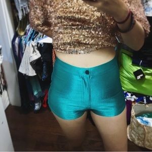 😍BOGO😍AA Shiny Teal High Waist Disco Hot Shorts